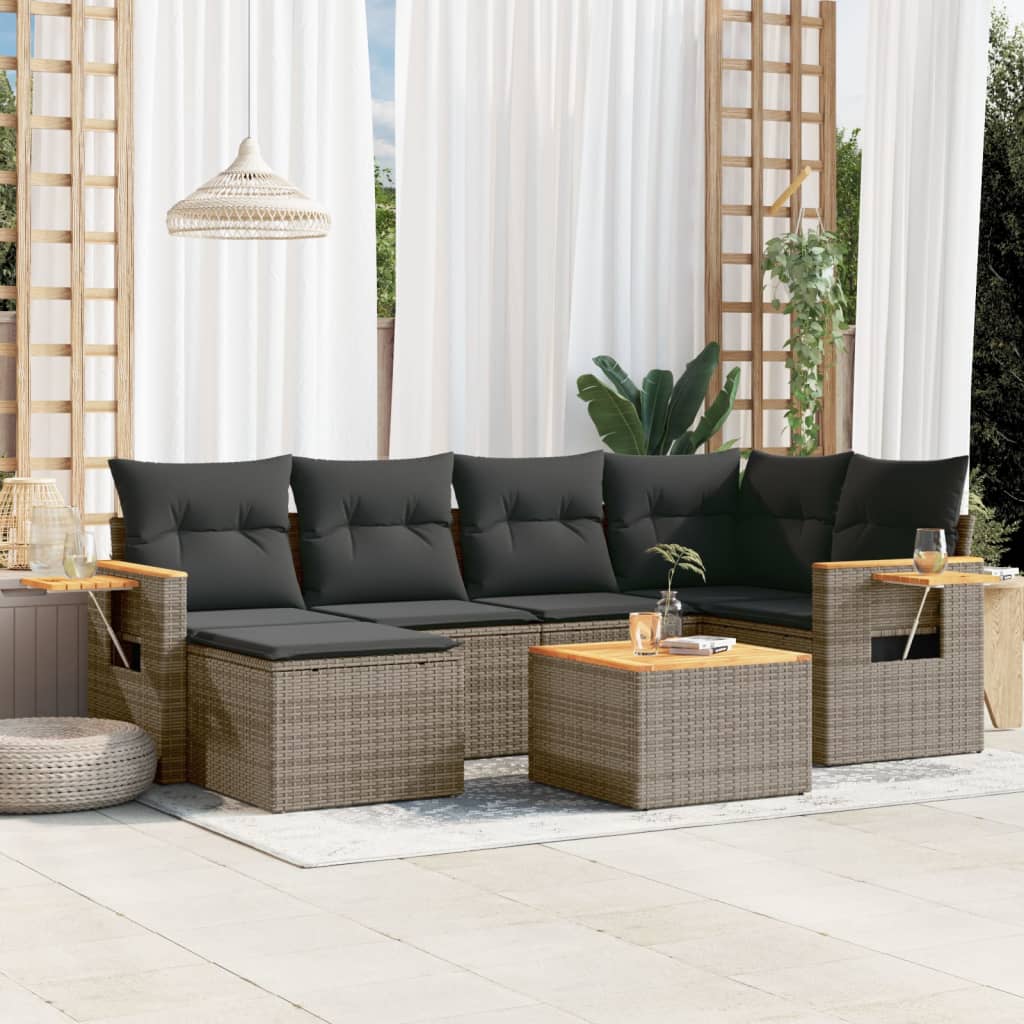 6-tlg. Garten-Sofagarnitur mit Kissen Schwarz Poly Rattan