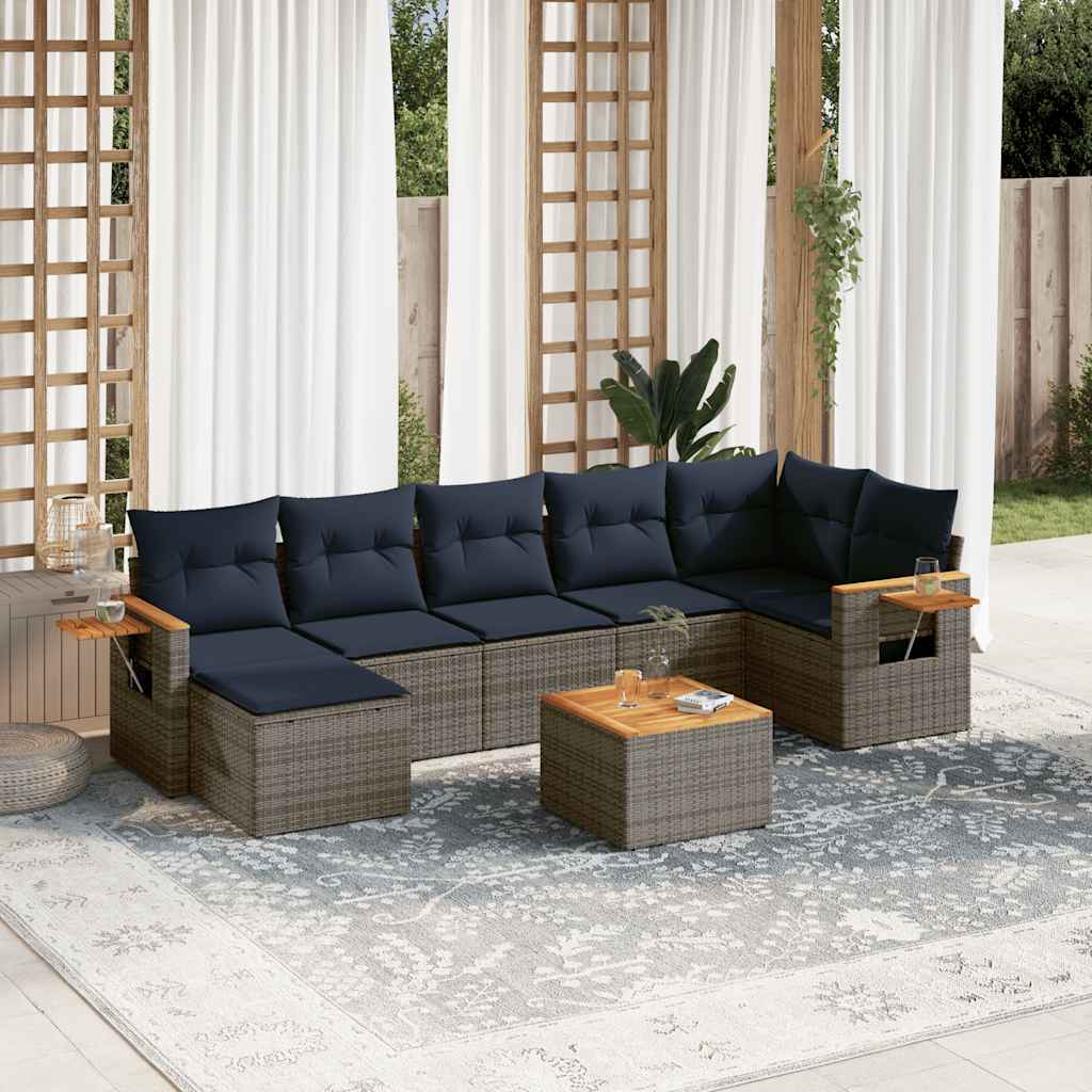 7-tlg. Garten-Sofagarnitur mit Kissen Schwarz Poly Rattan