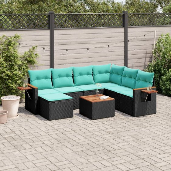 7-tlg. Garten-Sofagarnitur mit Kissen Schwarz Poly Rattan