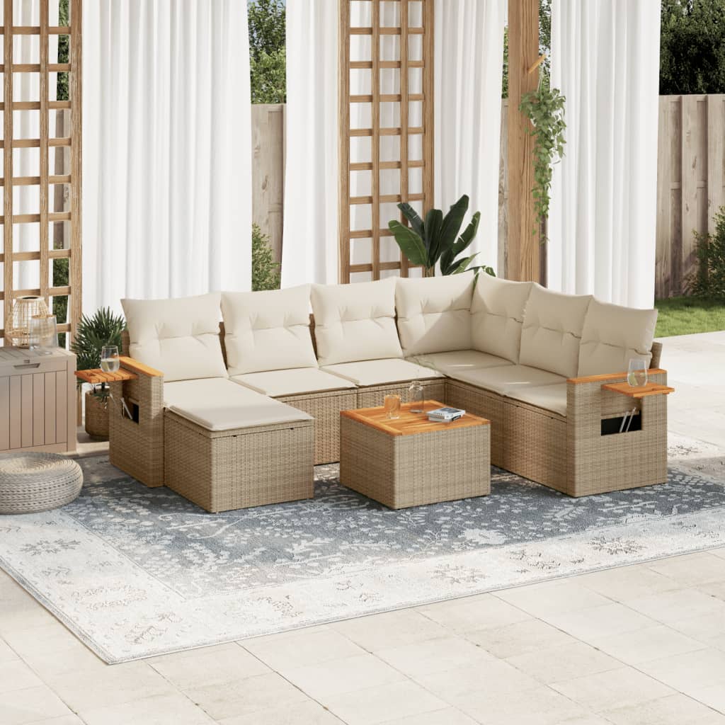 7-tlg. Garten-Sofagarnitur mit Kissen Schwarz Poly Rattan