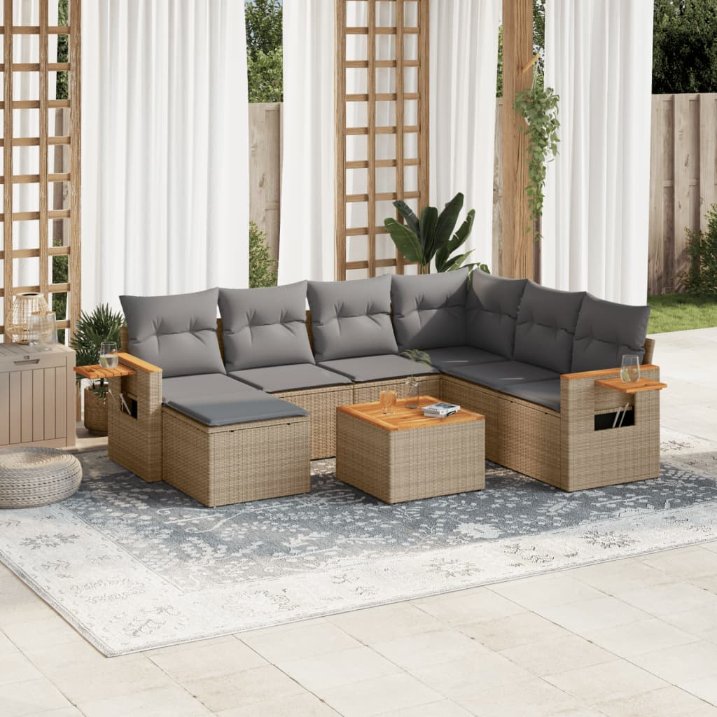 7-tlg. Garten-Sofagarnitur mit Kissen Schwarz Poly Rattan