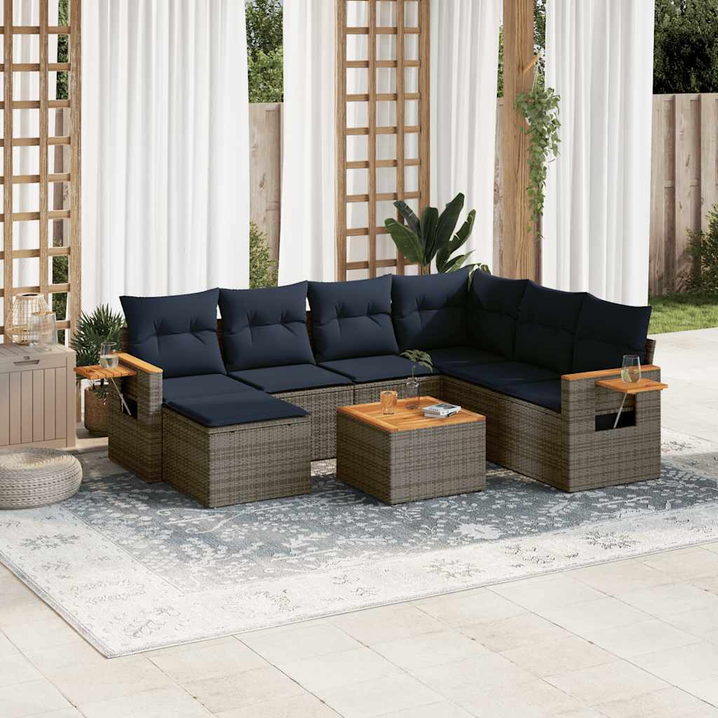 7-tlg. Garten-Sofagarnitur mit Kissen Schwarz Poly Rattan