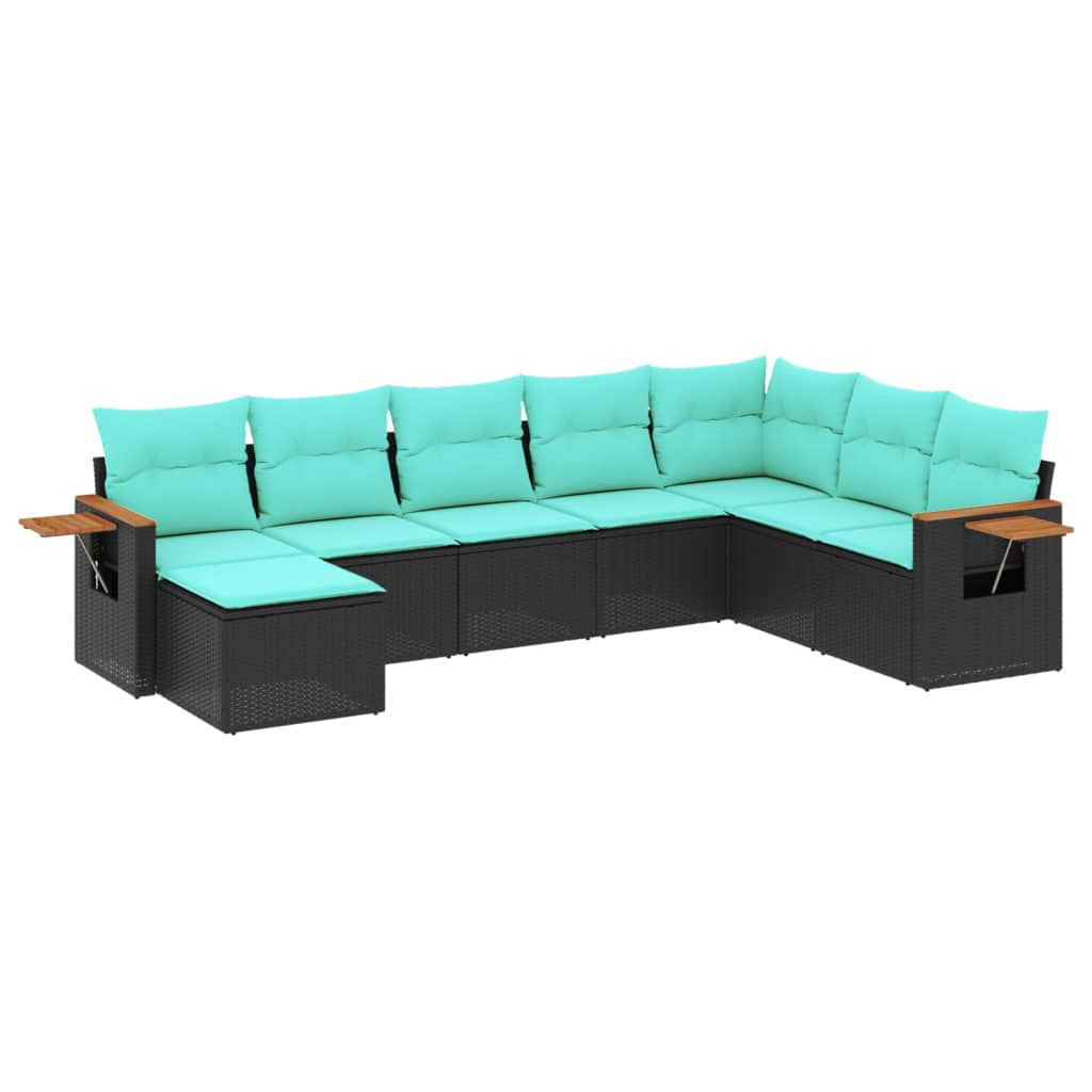 8-tlg. Garten-Sofagarnitur mit Kissen Schwarz Poly Rattan