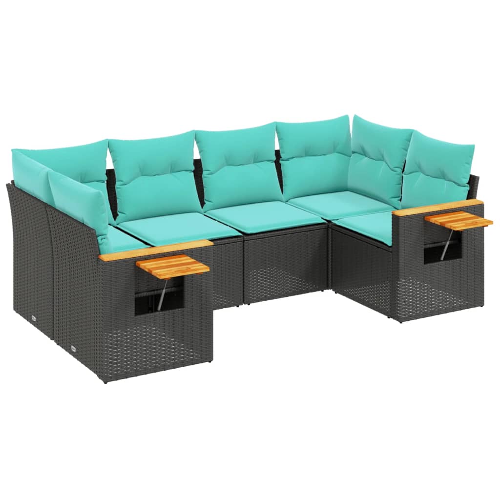 6-tlg. Garten-Sofagarnitur mit Kissen Schwarz Poly Rattan