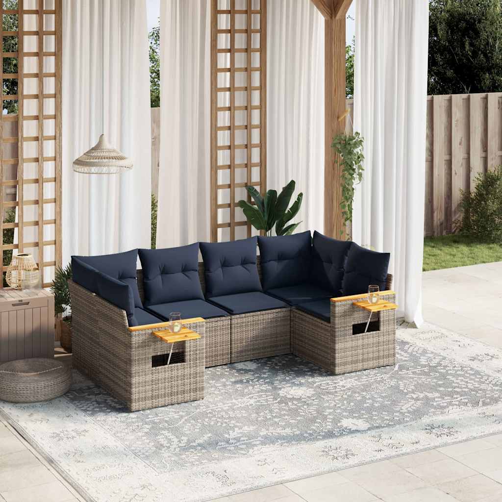 6-tlg. Garten-Sofagarnitur mit Kissen Schwarz Poly Rattan