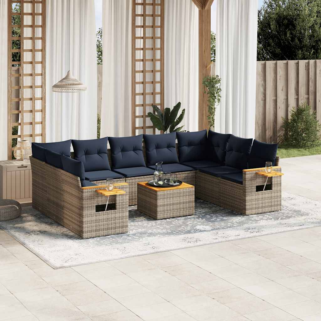 9-tlg. Garten-Sofagarnitur mit Kissen Schwarz Poly Rattan
