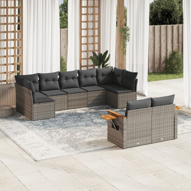 9-tlg. Garten-Sofagarnitur mit Kissen Schwarz Poly Rattan