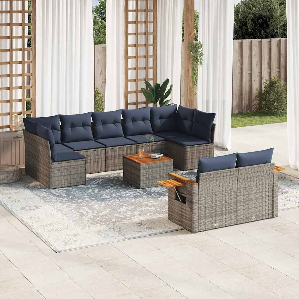 9-tlg. Garten-Sofagarnitur mit Kissen Schwarz Poly Rattan