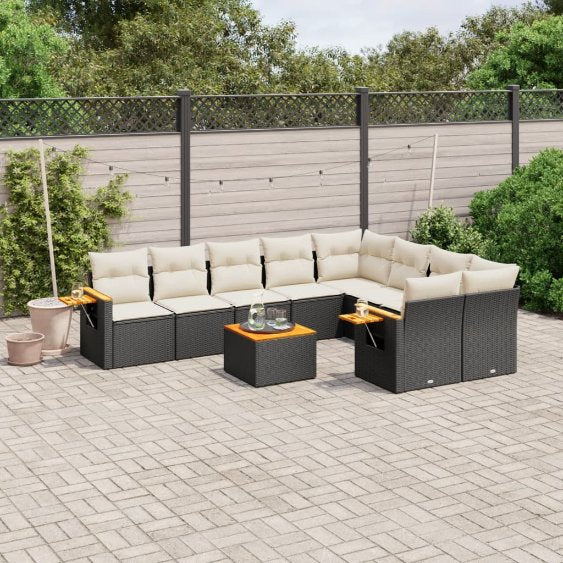9-tlg. Garten-Sofagarnitur mit Kissen Schwarz Poly Rattan