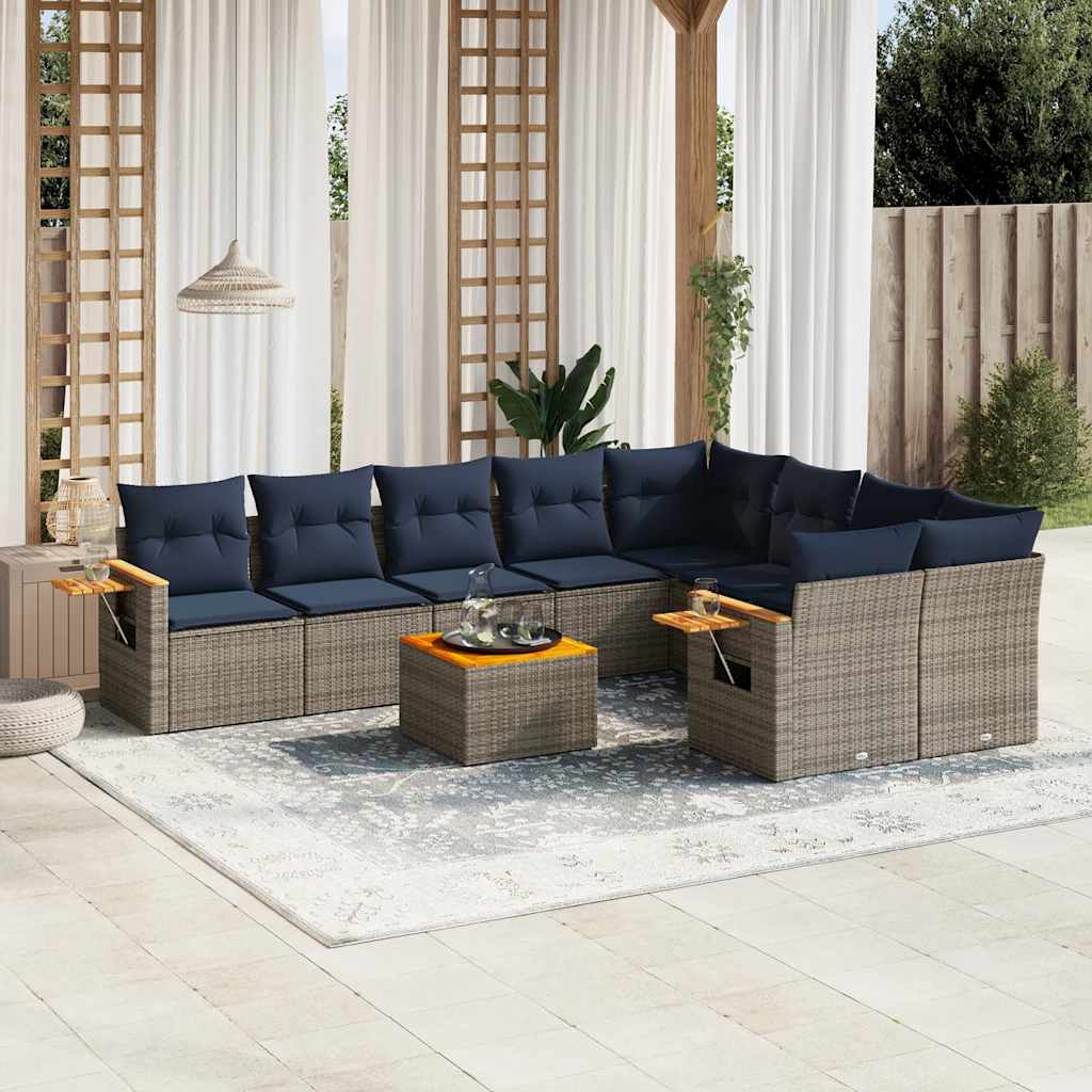 9-tlg. Garten-Sofagarnitur mit Kissen Schwarz Poly Rattan