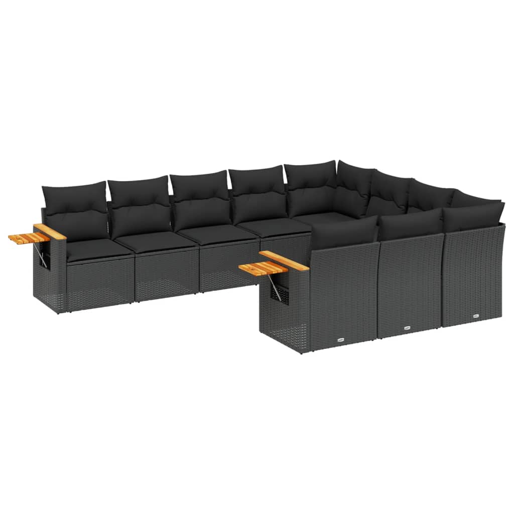 vidaXL 10-tlg. Garten-Sofagarnitur mit Kissen Schwarz Poly Rattan