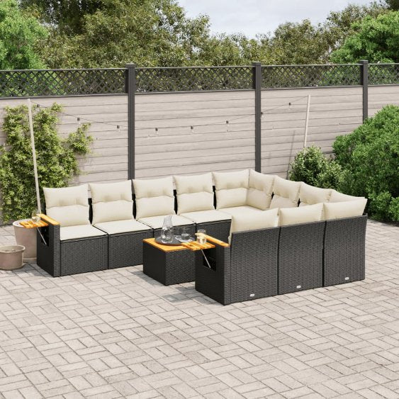 vidaXL 10-tlg. Garten-Sofagarnitur mit Kissen Schwarz Poly Rattan