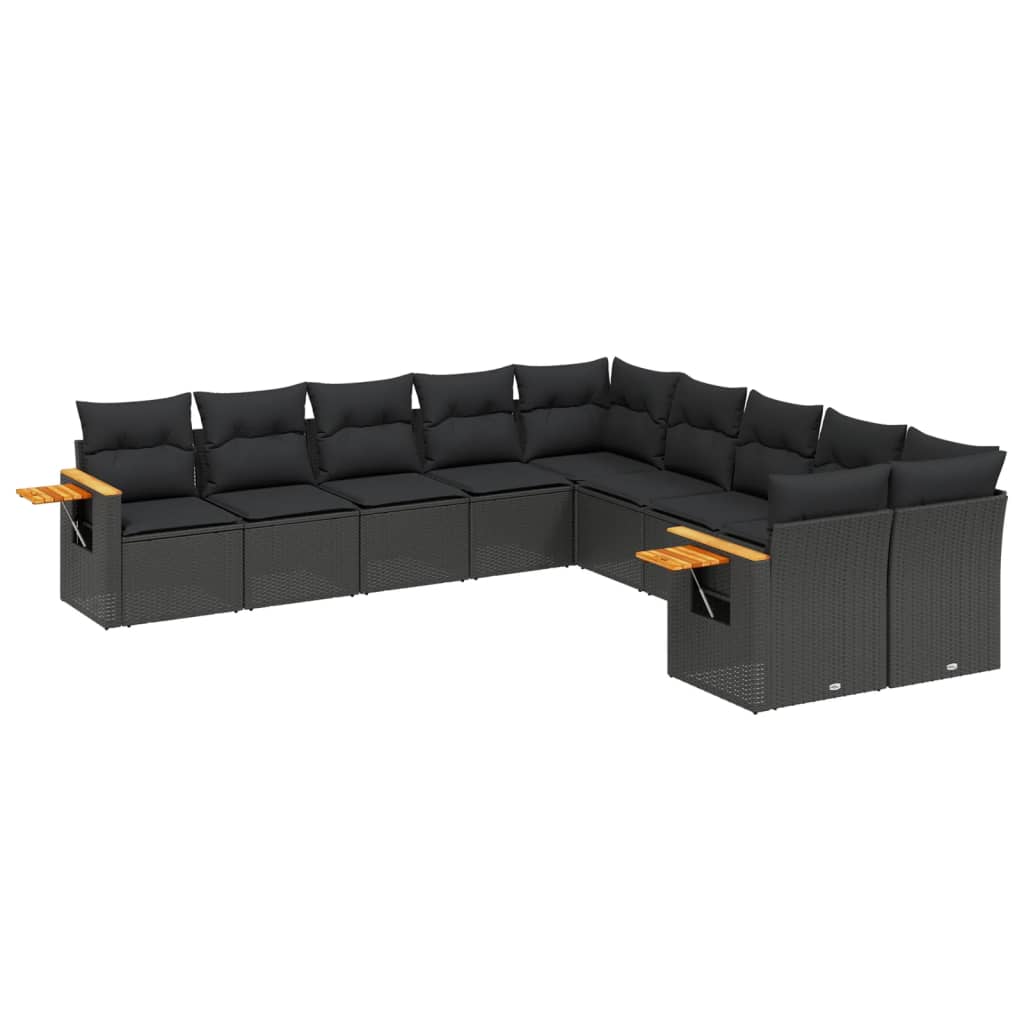 vidaXL 10-tlg. Garten-Sofagarnitur mit Kissen Schwarz Poly Rattan
