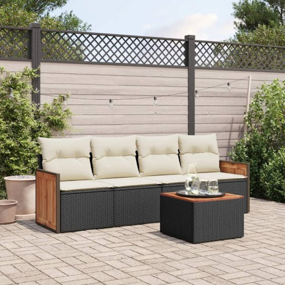 4-tlg. Garten-Sofagarnitur mit Kissen Schwarz Poly Rattan