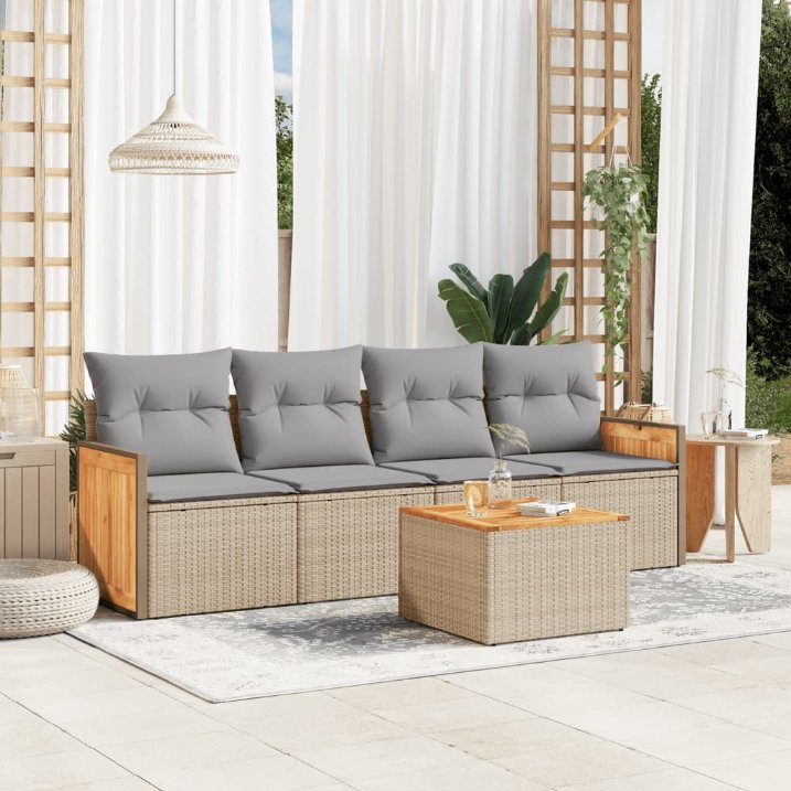 4-tlg. Garten-Sofagarnitur mit Kissen Schwarz Poly Rattan