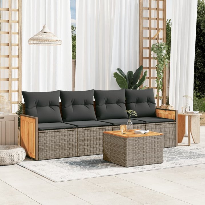 4-tlg. Garten-Sofagarnitur mit Kissen Schwarz Poly Rattan