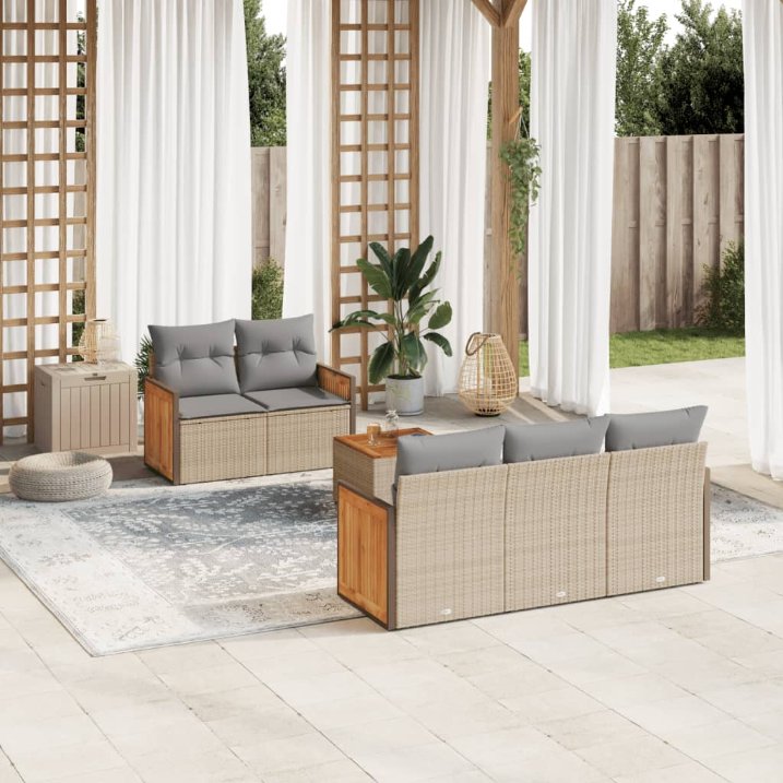 6-tlg. Garten-Sofagarnitur mit Kissen Schwarz Poly Rattan