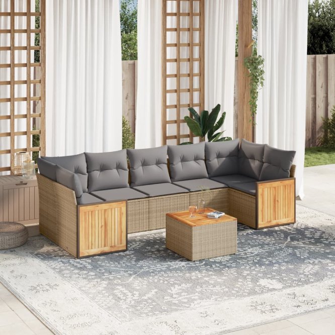 8-tlg. Garten-Sofagarnitur mit Kissen Schwarz Poly Rattan