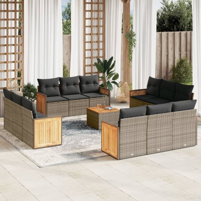 12-tlg. Garten-Sofagarnitur mit Kissen Schwarz Poly Rattan