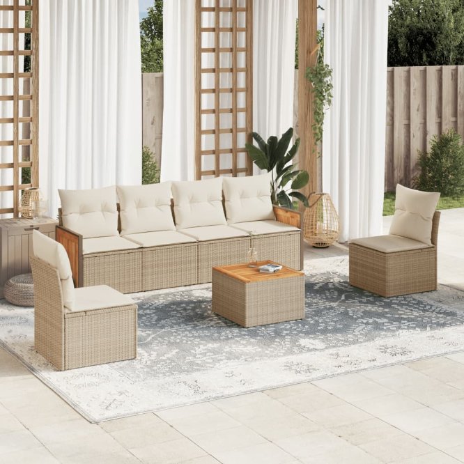 6-tlg. Garten-Sofagarnitur mit Kissen Schwarz Poly Rattan
