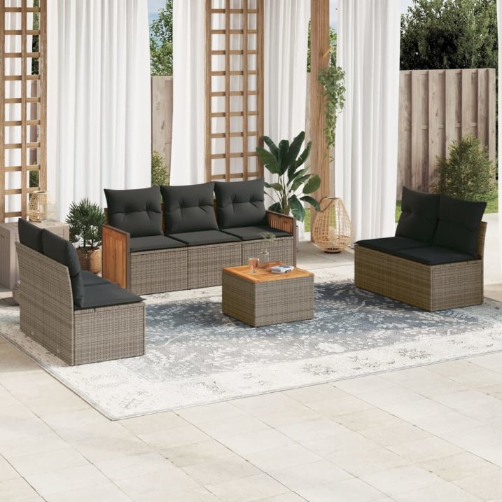 7-tlg. Garten-Sofagarnitur mit Kissen Schwarz Poly Rattan