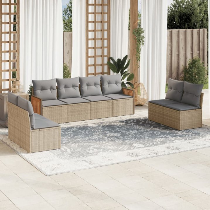 8-tlg. Garten-Sofagarnitur mit Kissen Schwarz Poly Rattan