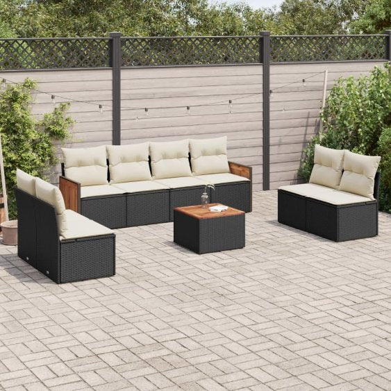 8-tlg. Garten-Sofagarnitur mit Kissen Schwarz Poly Rattan