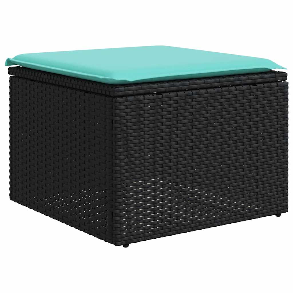 4-teiliges Gartensofa-Set mit Kissen, schwarzes Polyrattan
