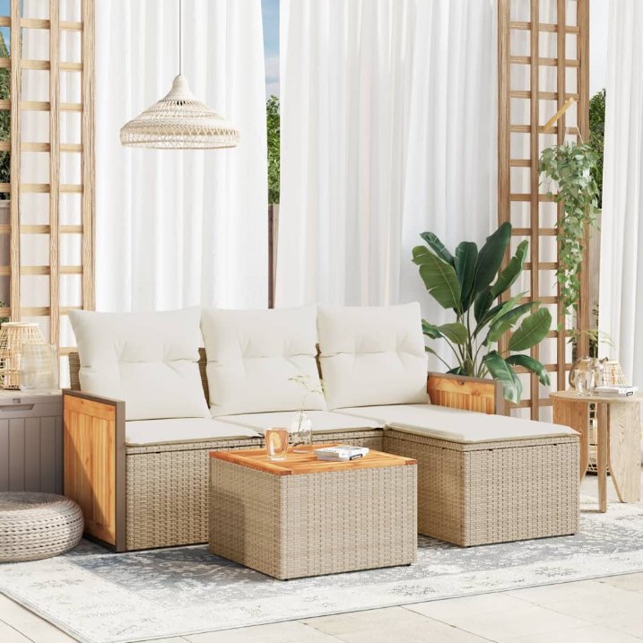 4-tlg. Garten-Sofagarnitur mit Kissen Schwarz Poly Rattan