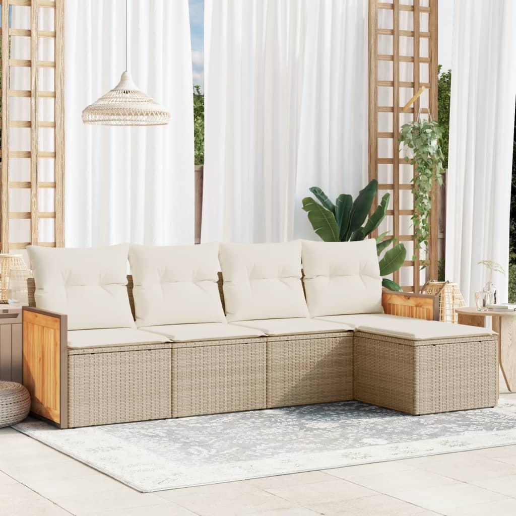 5-tlg. Garten-Sofagarnitur mit Kissen Schwarz Poly Rattan