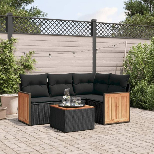 4-tlg. Garten-Sofagarnitur mit Kissen Schwarz Poly Rattan