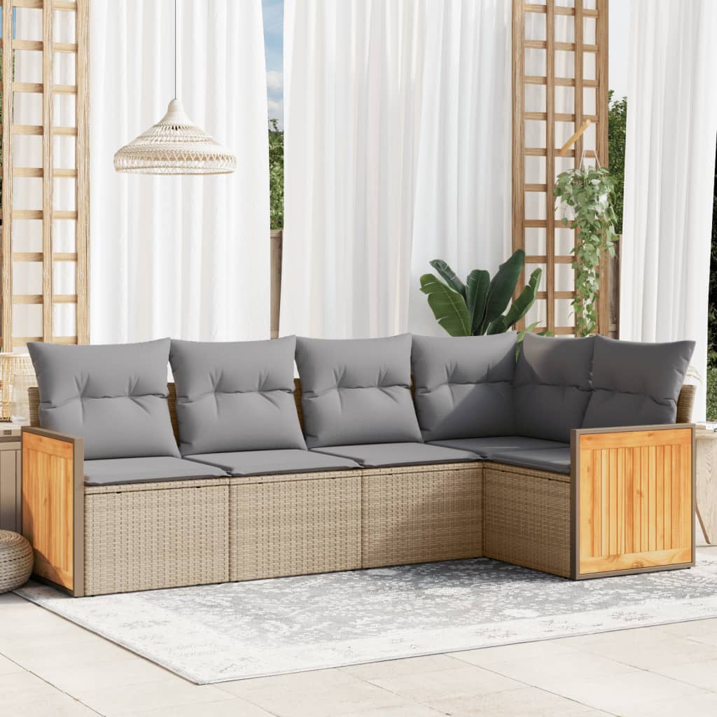5-tlg. Garten-Sofagarnitur mit Kissen Schwarz Poly Rattan