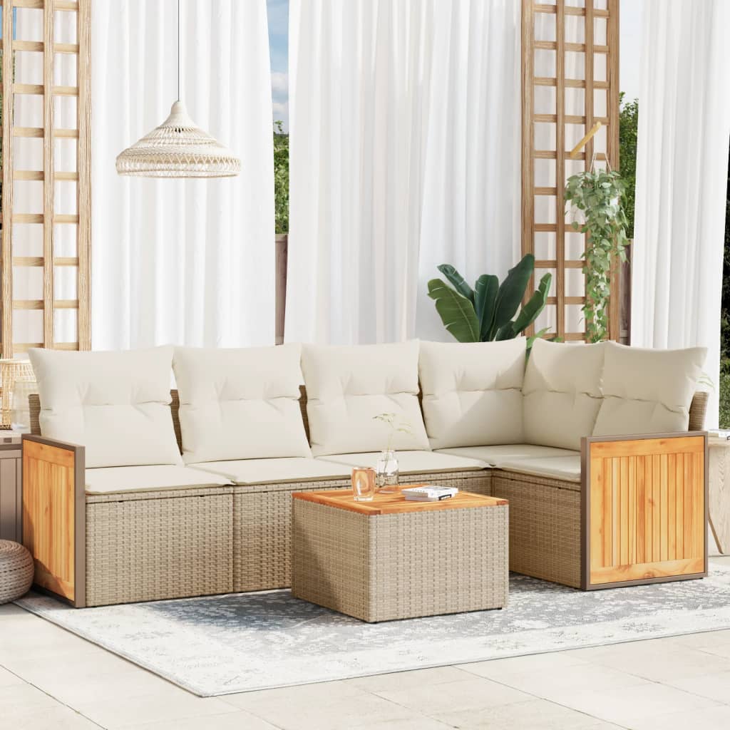 5-tlg. Garten-Sofagarnitur mit Kissen Schwarz Poly Rattan