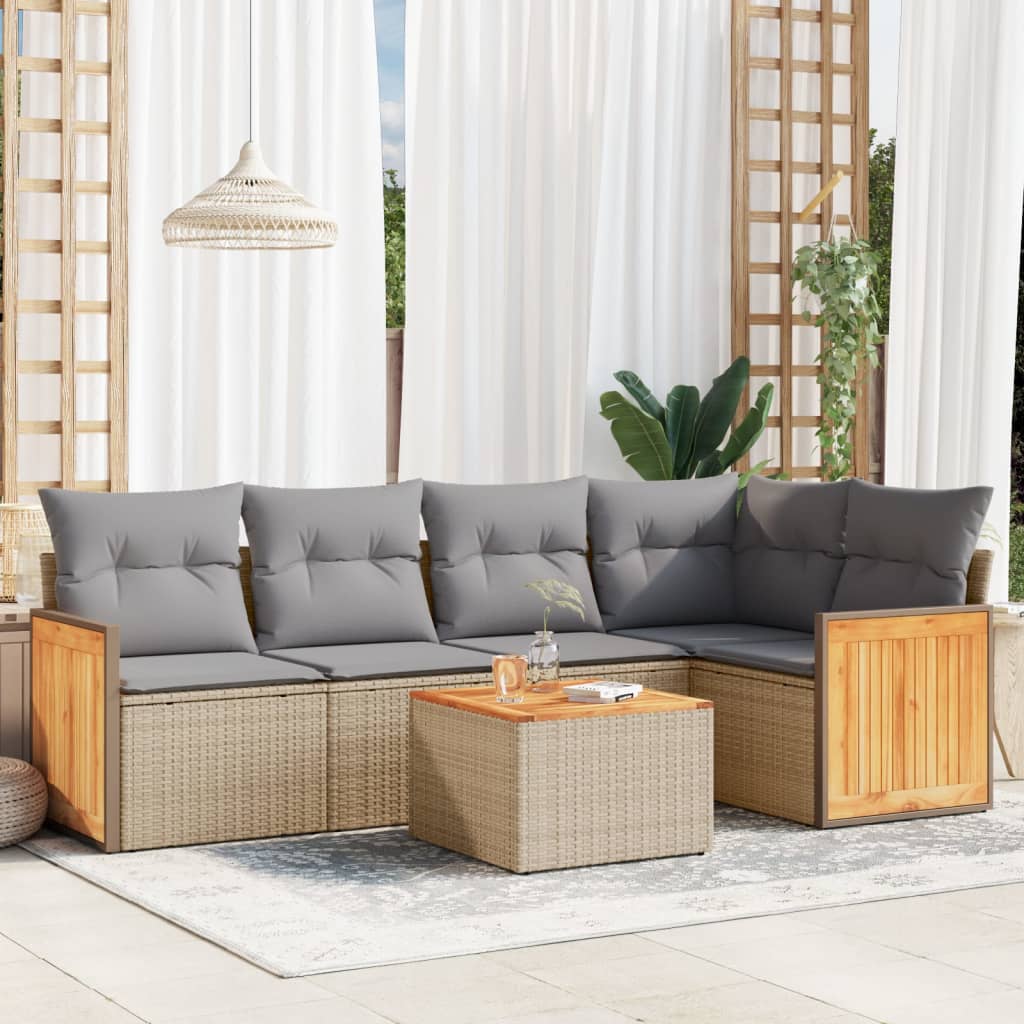 5-tlg. Garten-Sofagarnitur mit Kissen Schwarz Poly Rattan