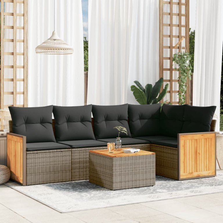 5-tlg. Garten-Sofagarnitur mit Kissen Schwarz Poly Rattan