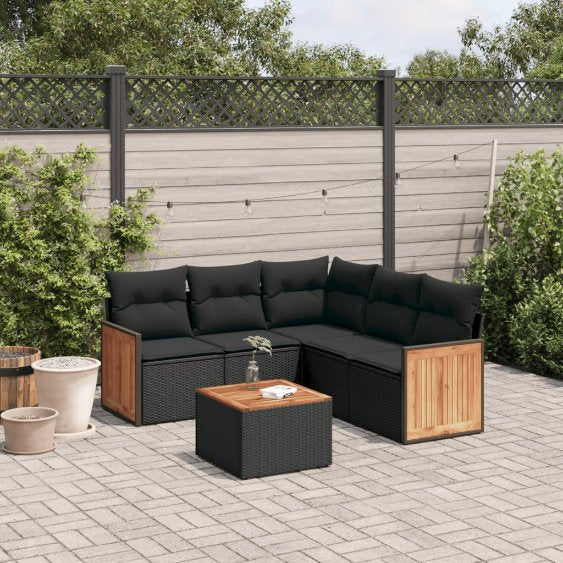 5-tlg. Garten-Sofagarnitur mit Kissen Schwarz Poly Rattan