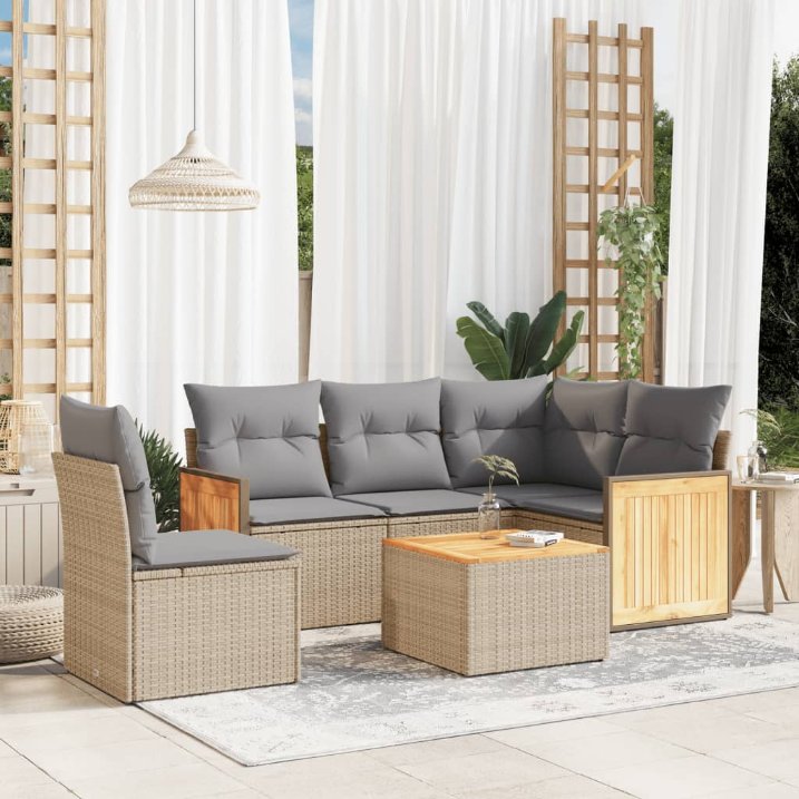 5-tlg. Garten-Sofagarnitur mit Kissen Schwarz Poly Rattan
