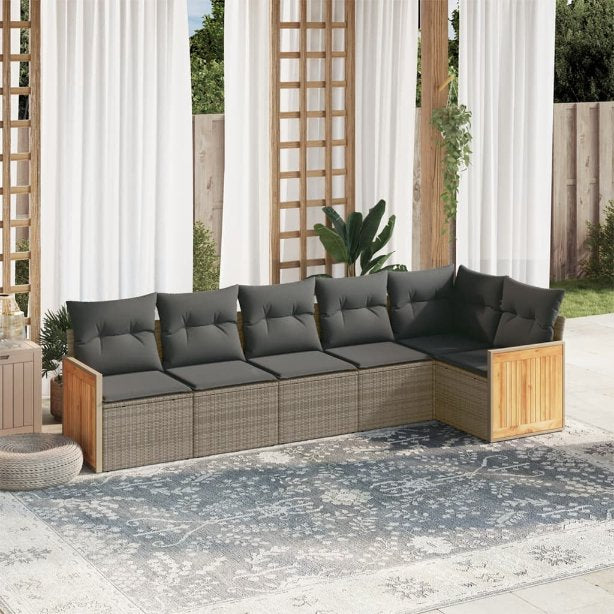 6-tlg. Garten-Sofagarnitur mit Kissen Schwarz Poly Rattan