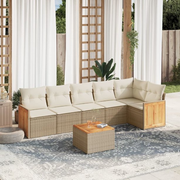 6-tlg. Garten-Sofagarnitur mit Kissen Schwarz Poly Rattan