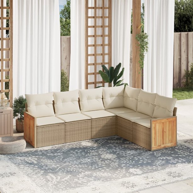 6-tlg. Garten-Sofagarnitur mit Kissen Schwarz Poly Rattan