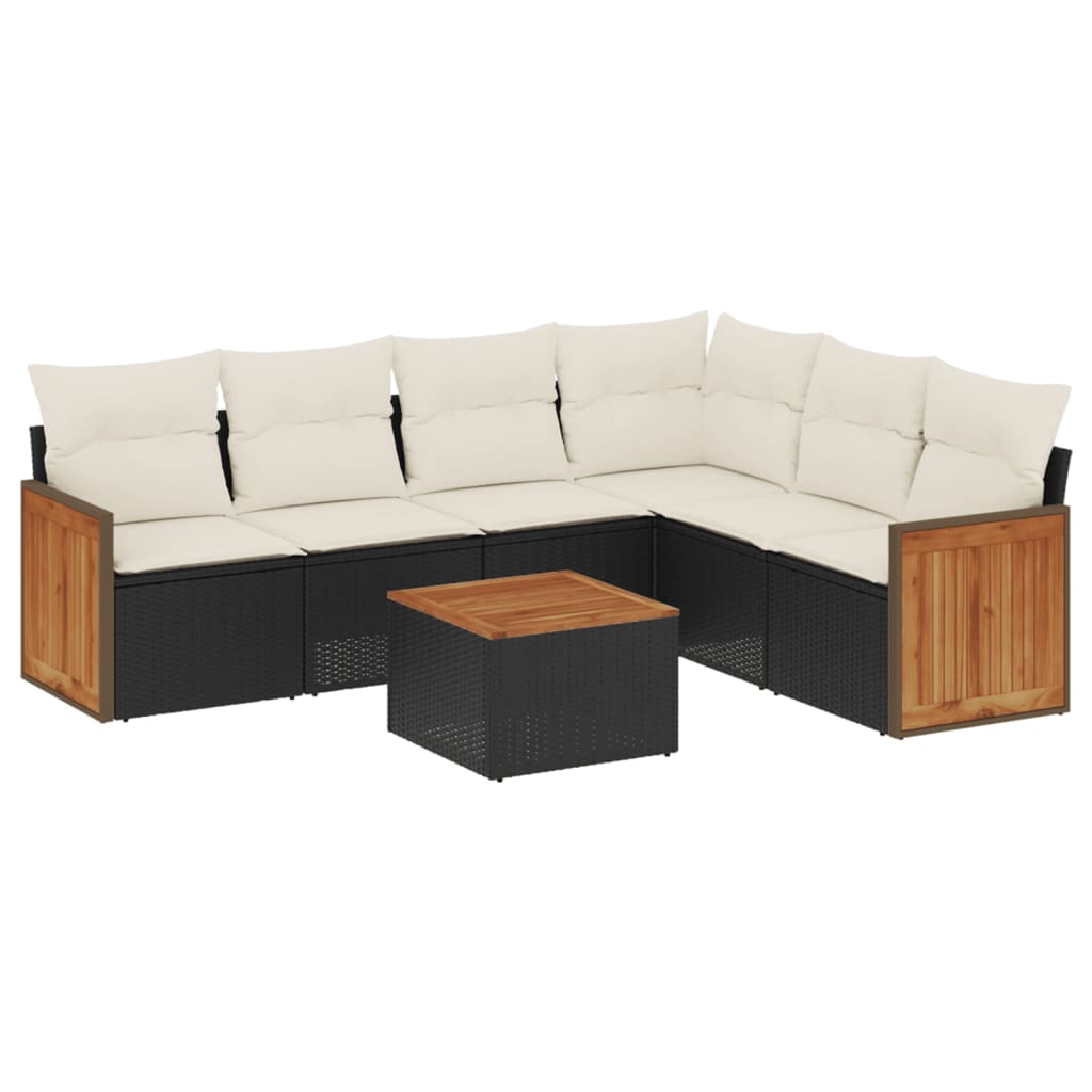 6-tlg. Garten-Sofagarnitur mit Kissen Schwarz Poly Rattan