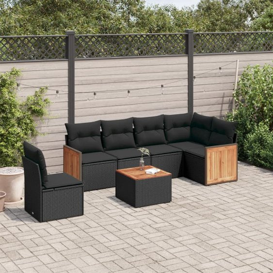 6-tlg. Garten-Sofagarnitur mit Kissen Schwarz Poly Rattan