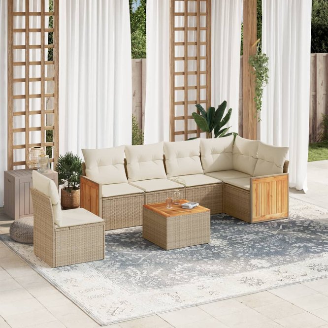 6-tlg. Garten-Sofagarnitur mit Kissen Schwarz Poly Rattan