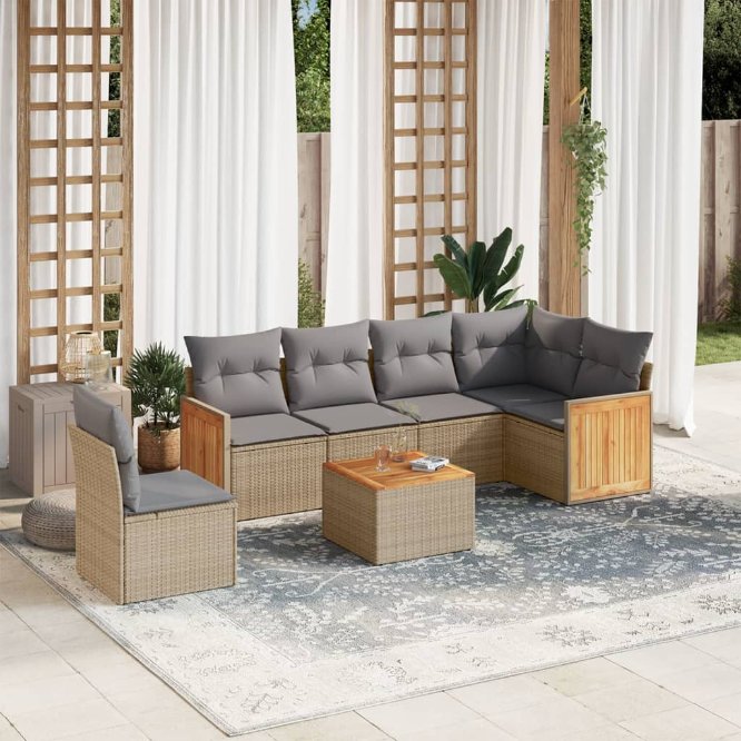 6-tlg. Garten-Sofagarnitur mit Kissen Schwarz Poly Rattan