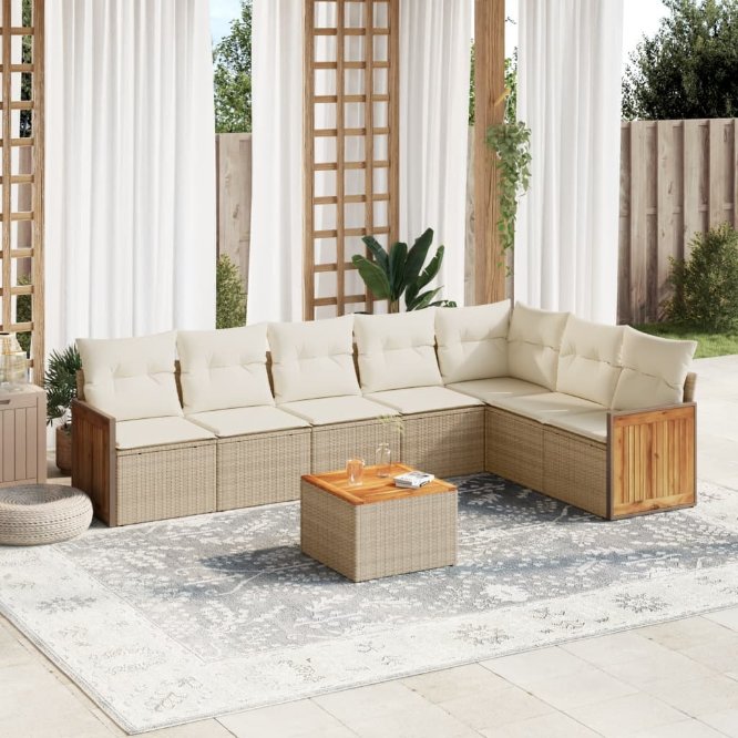 7-tlg. Garten-Sofagarnitur mit Kissen Schwarz Poly Rattan