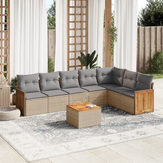 7-tlg. Garten-Sofagarnitur mit Kissen Schwarz Poly Rattan