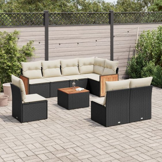 8-tlg. Garten-Sofagarnitur mit Kissen Schwarz Poly Rattan