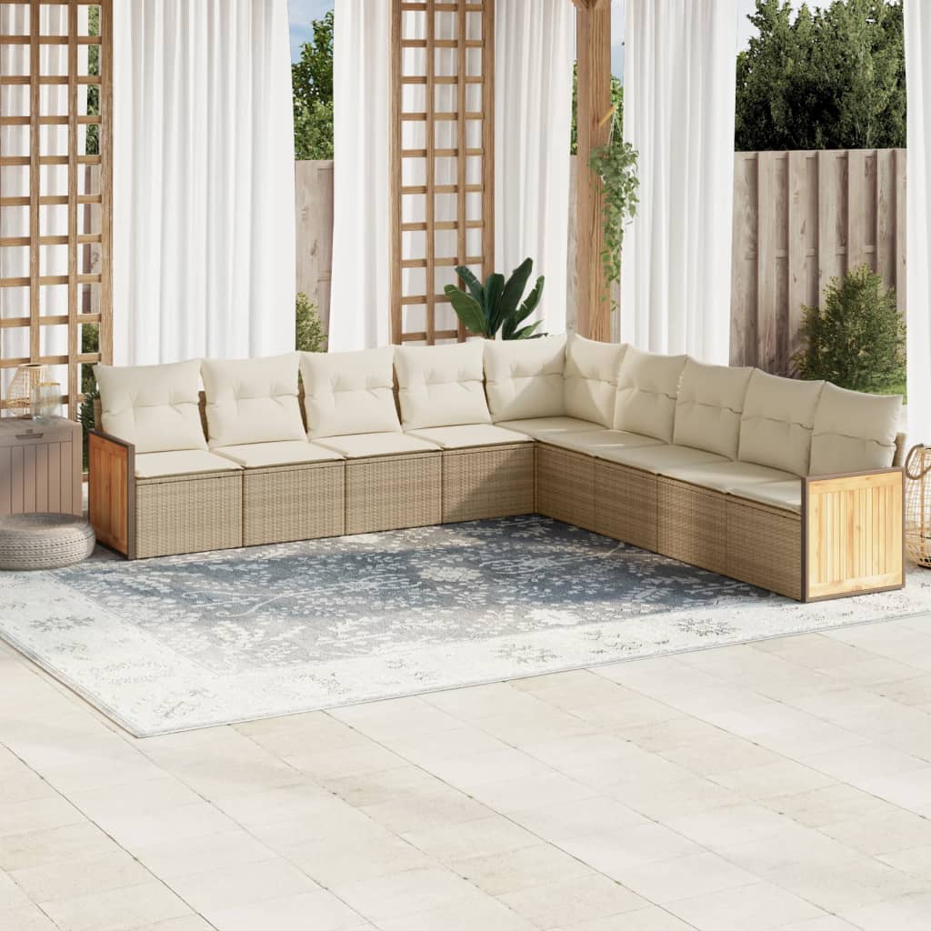 9-tlg. Garten-Sofagarnitur mit Kissen Schwarz Poly Rattan