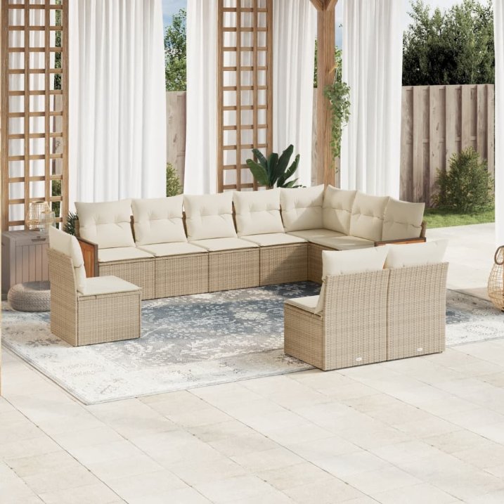 vidaXL 10-tlg. Garten-Sofagarnitur mit Kissen Schwarz Poly Rattan