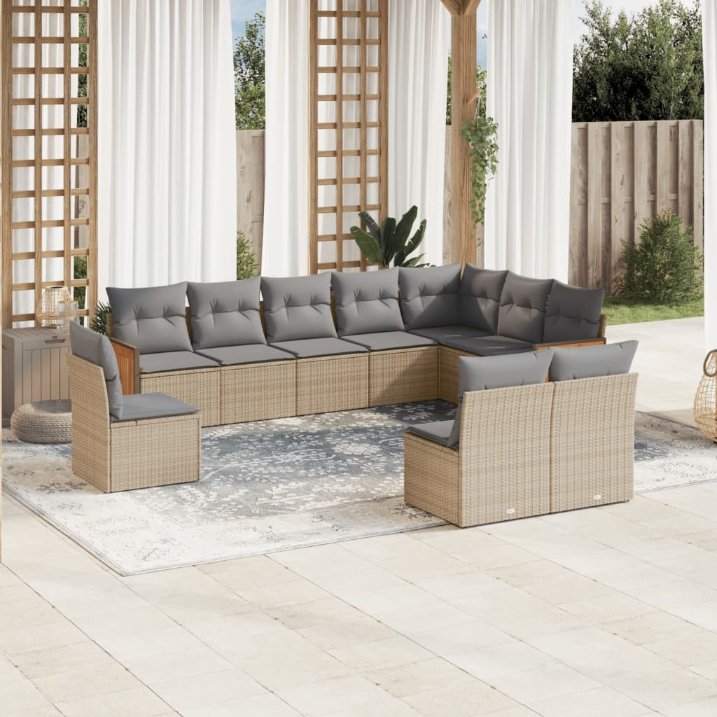 vidaXL 10-tlg. Garten-Sofagarnitur mit Kissen Schwarz Poly Rattan